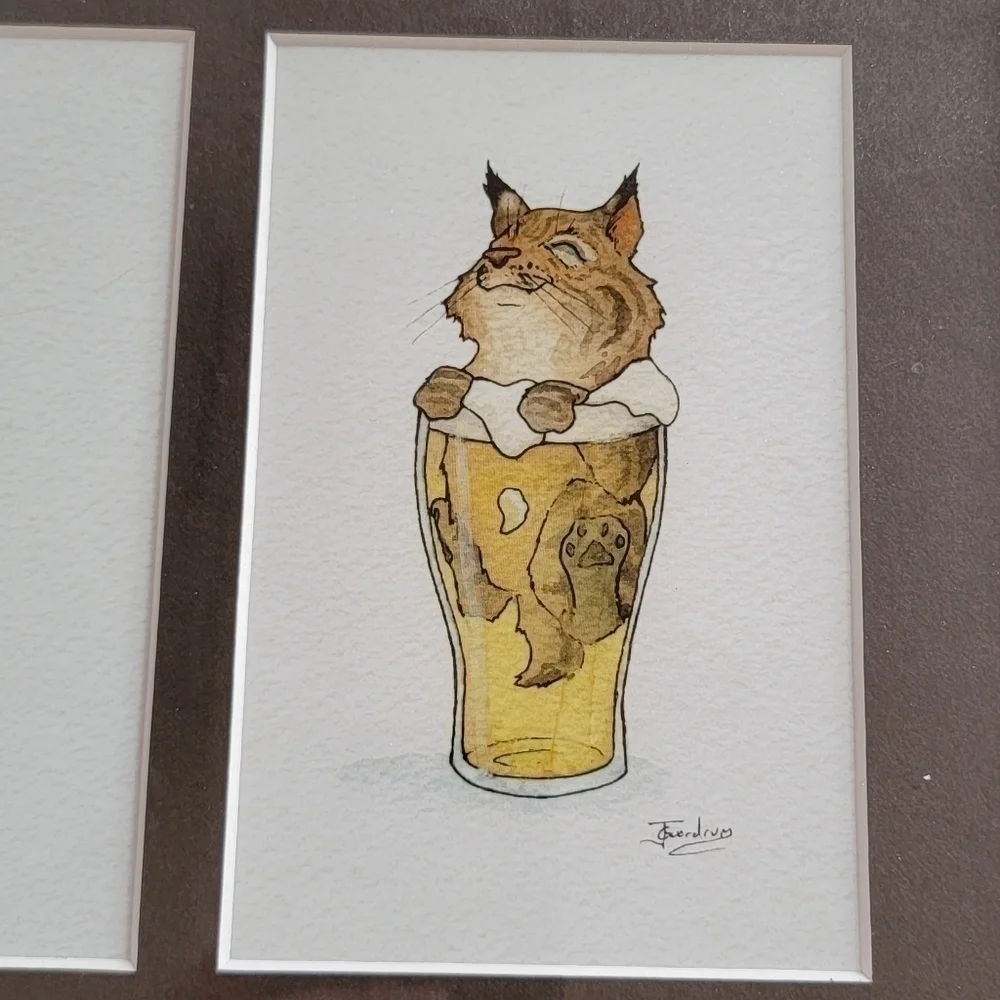 𝅺original Beer Art Bar Painting  Blissful Bobcat and Rabbit Pilsner T12